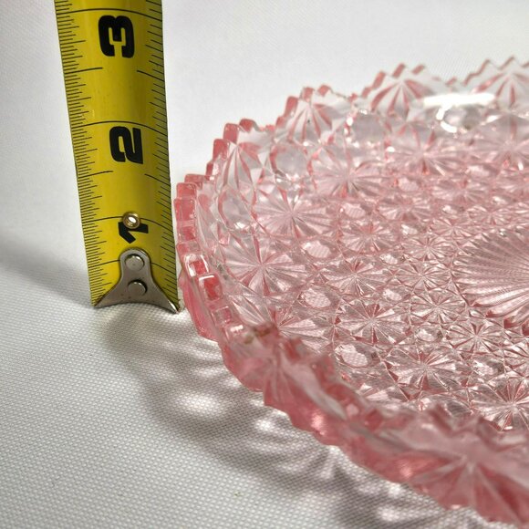 Vintage MCM Pink Daisy & Button Pressed Glass Plate Trinket Dish 7.5" Round - Picture 6 of 7